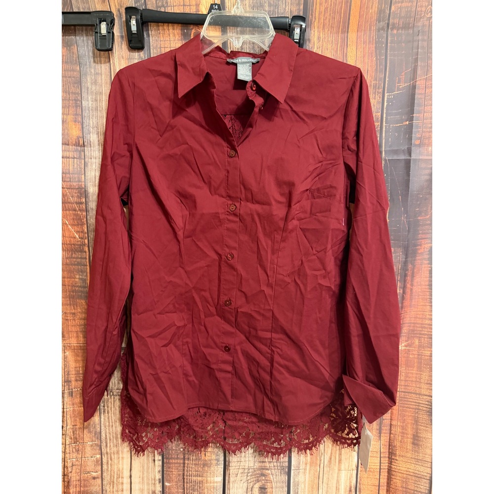 Kate & Mallory Burgundy Lace Back Button Down Shirt Blouse A472848 Burgundy M
